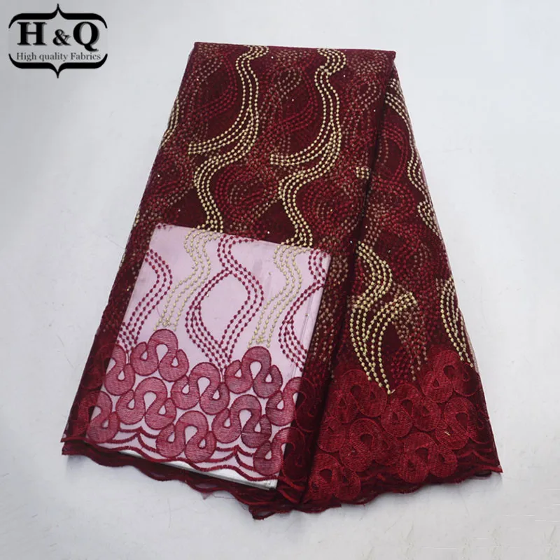 

Burgundy Nigerian Guipure Lace Fabric African Net Lace Fabric 5 Yards French Tulle Lace Fabric With High Quality For Party Dress
