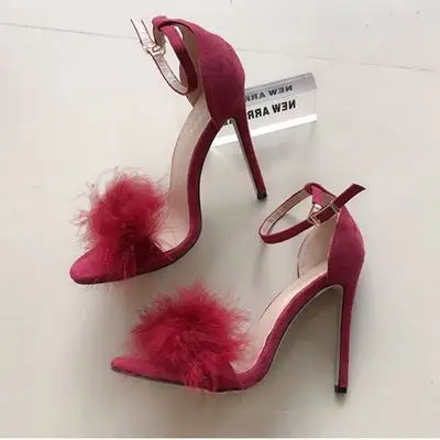 

Female summer 2019 new super high heel sexy feather sandals high heels buckle with Roman fashion women's shoes