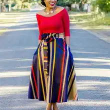 Elegant Casual Loose Women Skirt Striped High Waist Long Ladies Skirts Ankle-Length Party Skirt