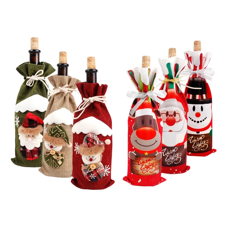 HUIRAN Merry Christmas крышка бутылки вина Санта мешки рождественские чулки Декор Рождественский подарок сумки подарки год