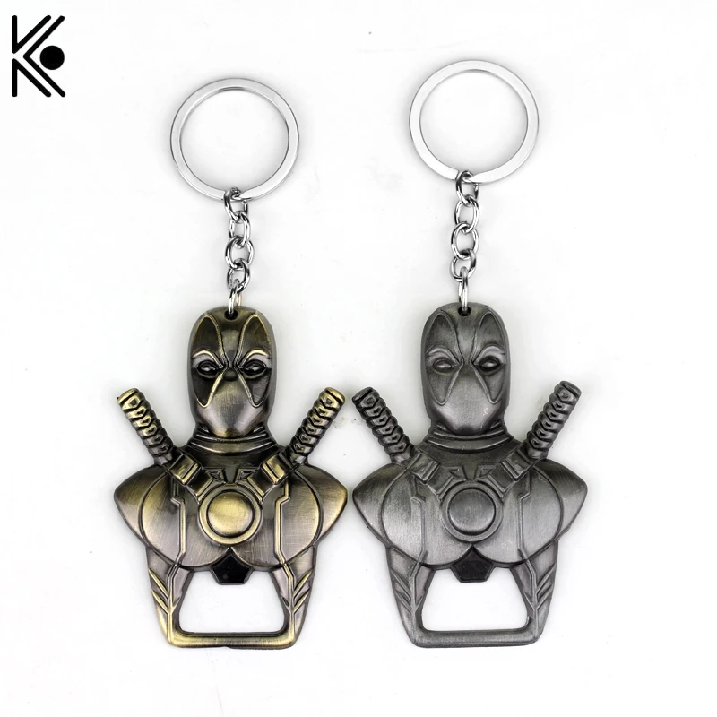 

2 Colors Newest Anime Cartoon X-men Deadpool Bottle opener Key chain Pendant Keychain Chaveiro Metal Alloy Key Ring for souvenir