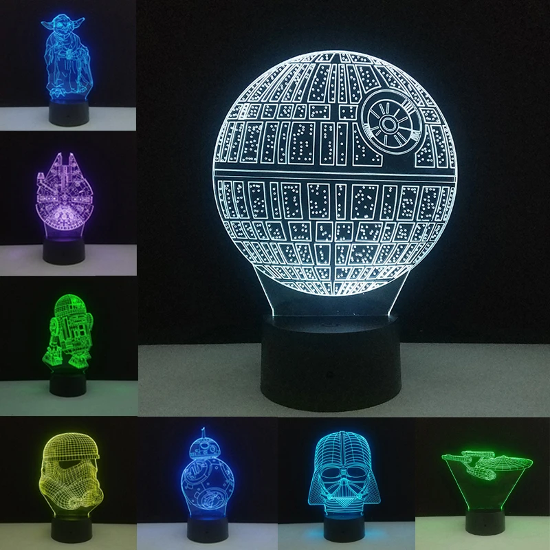 Прямая доставка светильник Звезда смерти 3D ночные светильники Мастер Йода USB