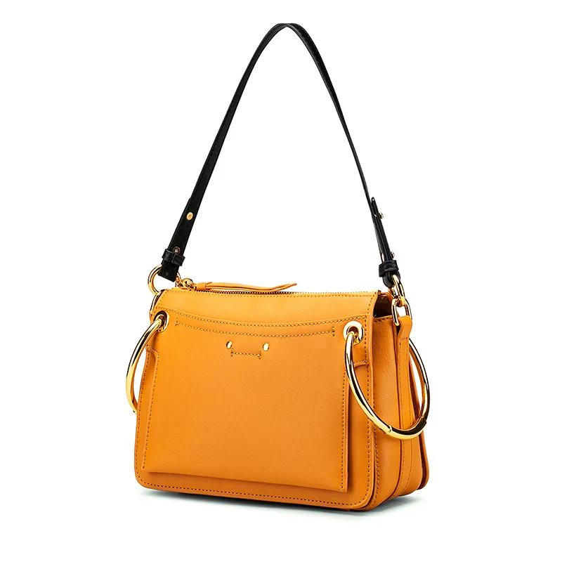 

Large Saddle Shoulder Bags For Women 2018 Top-handle Bags Ring Luxury Handbags Women Bags Designer Split Leather Bolsa Feminina