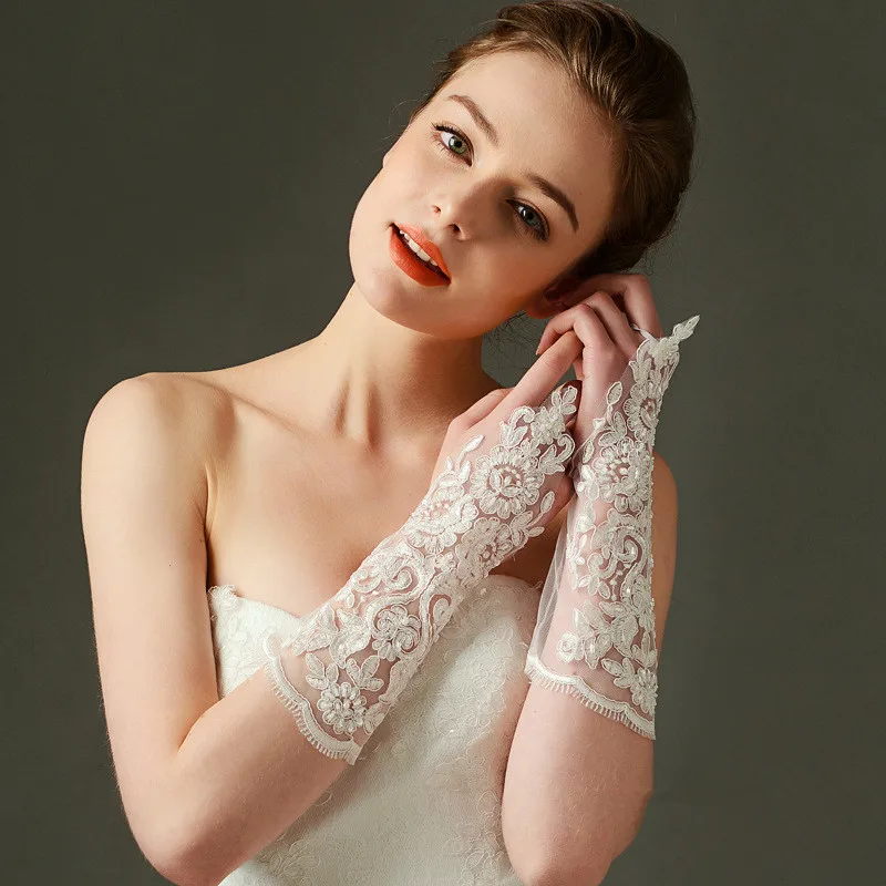 Новое поколение Высокое качество пикантные Для женщин вышивка Кружево Перл рисунок сетки Длинные Перчатки для Брак невесты Одежда g8028