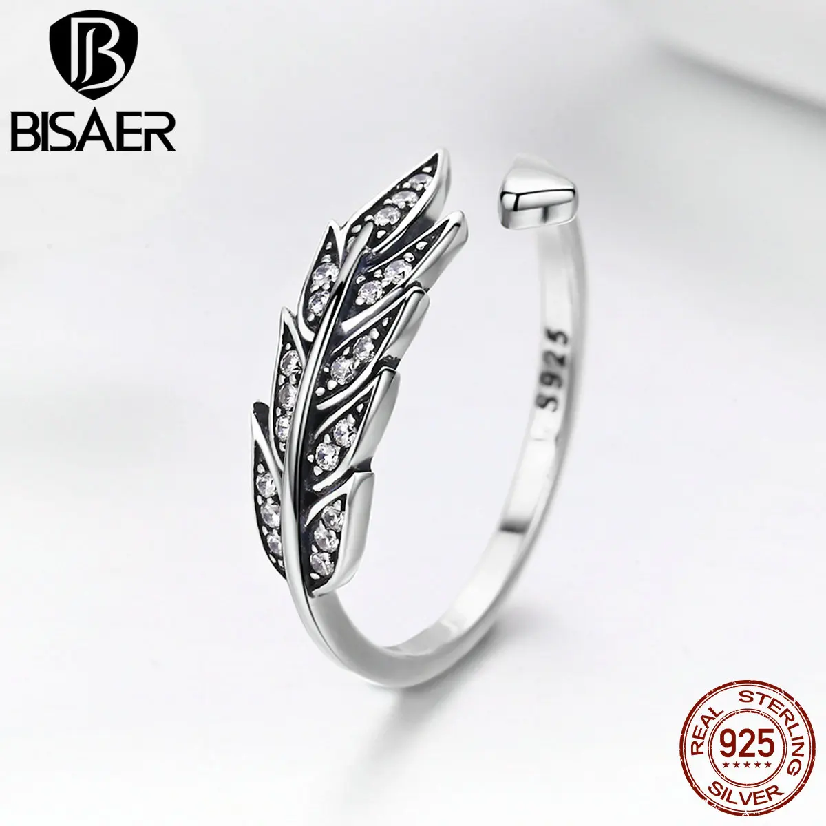 

Authentic 100% 925 Sterling Silver Angel Feather Adjustable Wings Finger Ring Women Sterling Silver Jewelry Wedding Gift