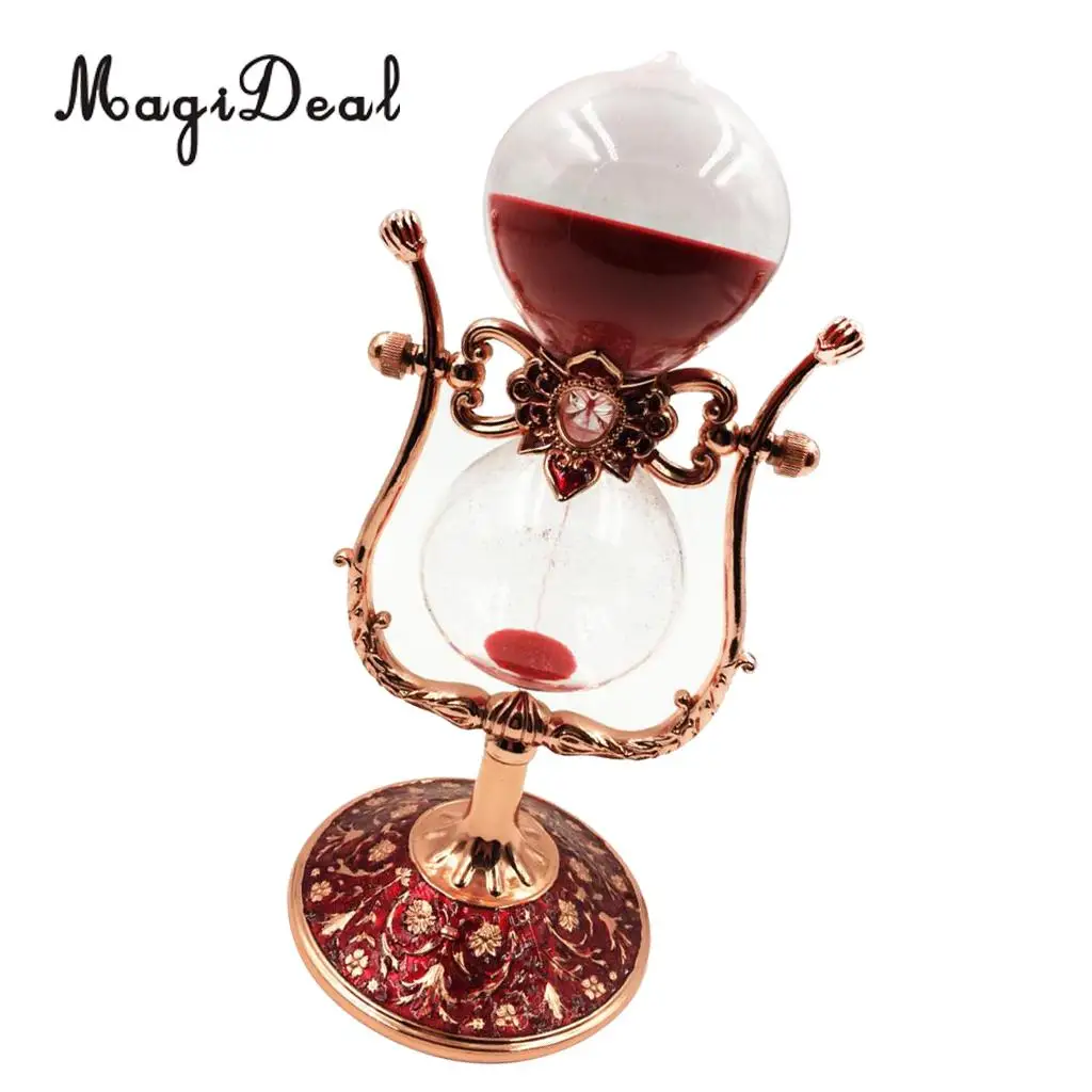 15 Minutes Retro Metal Rotating Hourglass Sand Timer Home Office Coffee Shop Library Shelf Decor Novelt Gift Kids Toy-Gold Red