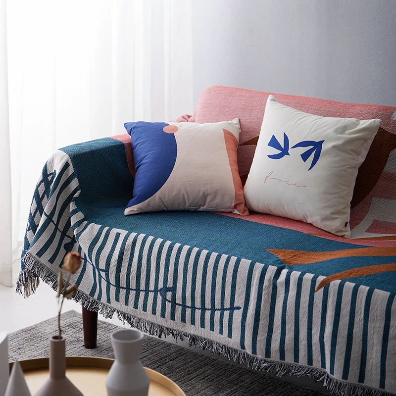 Чехол для дивана в скандинавском стиле, полностью покрытый чехол для дивана, чехол для дивана с рисунком птицы, вязаное одеяло для кровати/дивана, многофункциональный чехол для сидения
