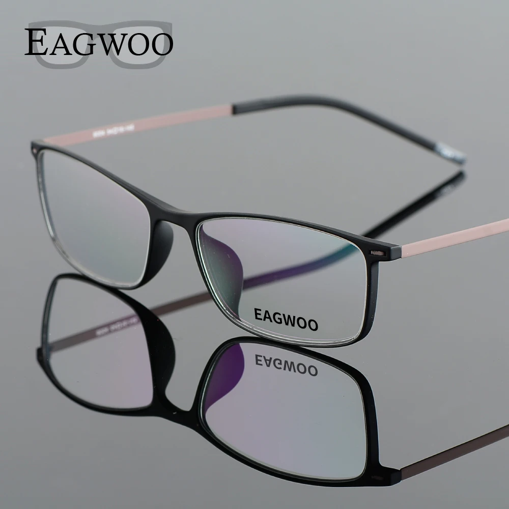 EAGWOO титановые очки для женщин и мальчиков прямоугольные резиновые с полной