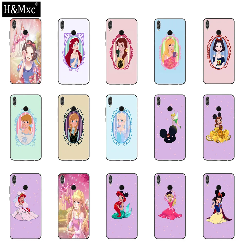 

Beautiful Disney Princess Tempered Glass Phone Case For Huawei Honor 8X Back Cover Fitted Shell Coque Bumper For Honor 8X Max