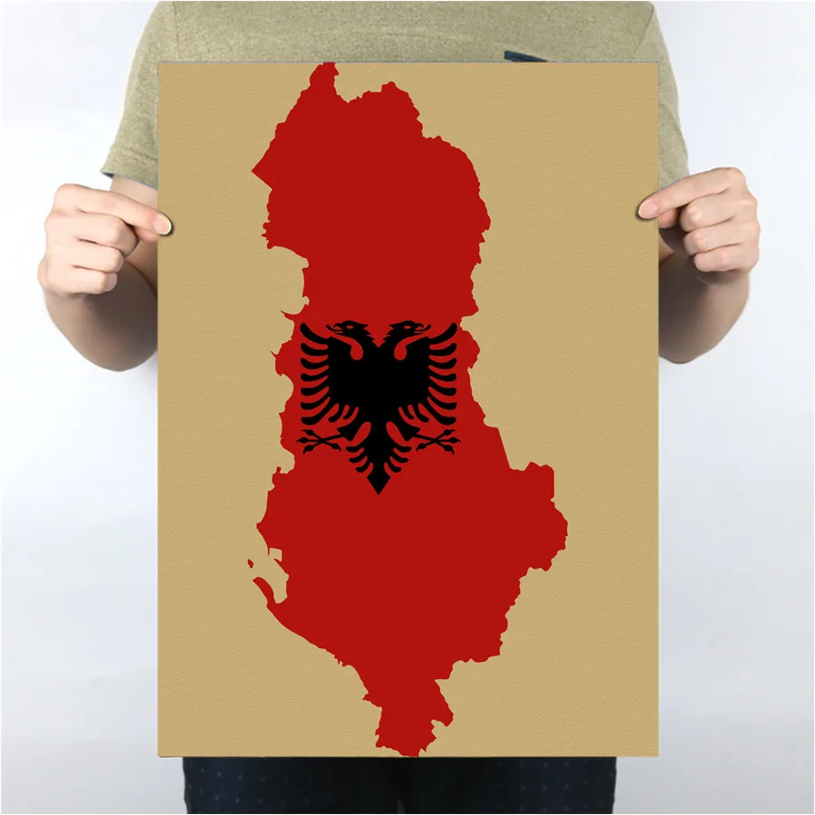 Vintage Krafts Paper Albania Map Poster For Office Room