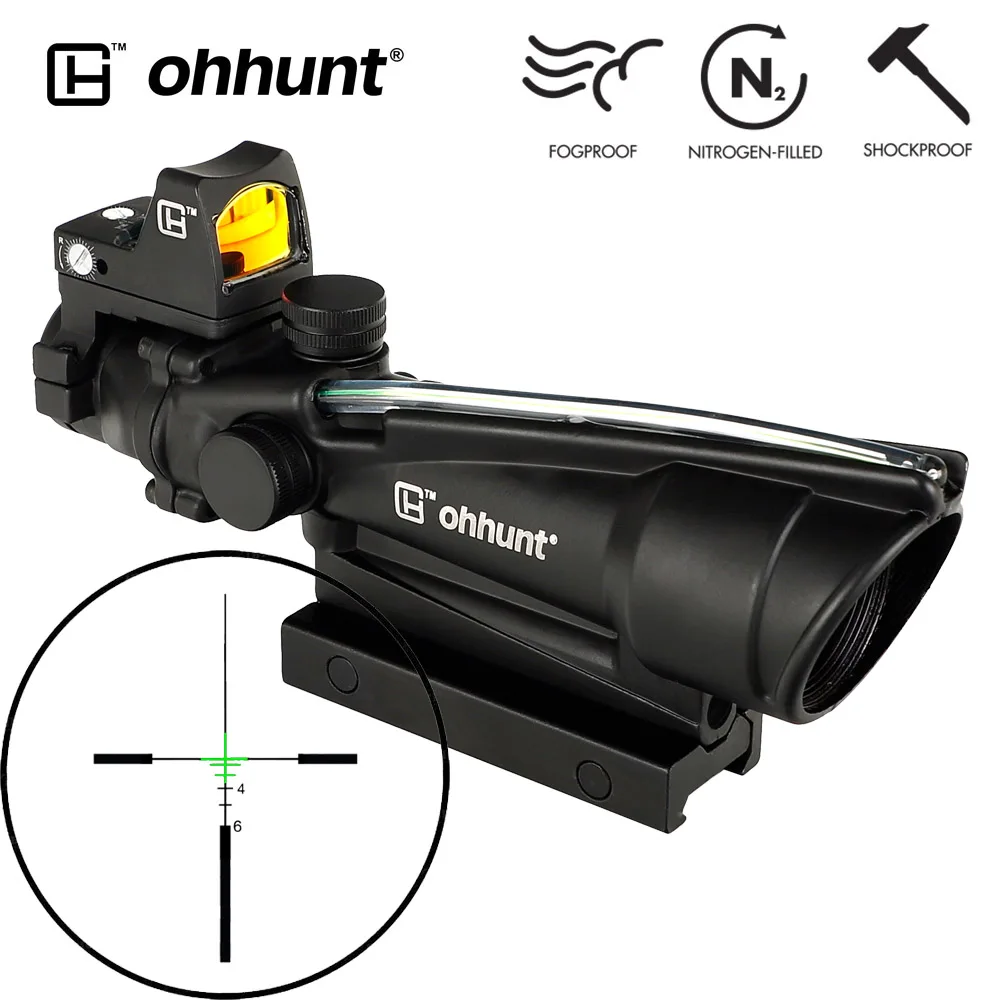 Ohhunt 5X35 в стиле ACOG три модели сетка красный или зеленый подсветкой тактический прицел с Red Dot для cal. 223. 308 винтовка - Цвет: Reticle NO.1 Green