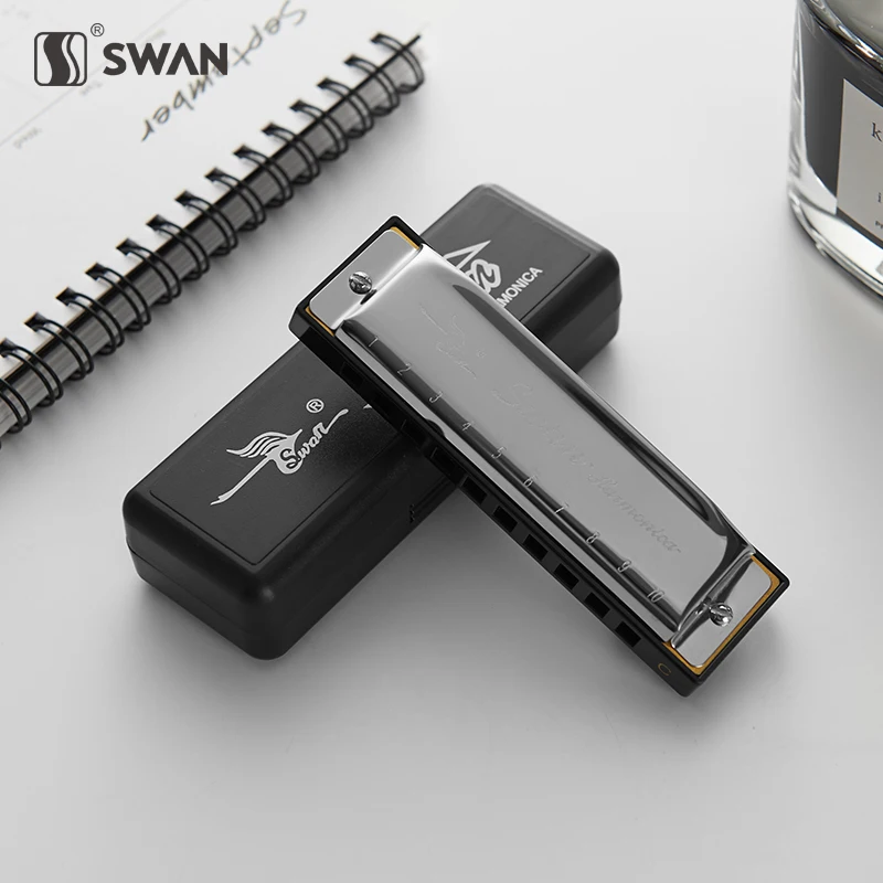 

Swan Brand Hot Selling 10 Holes 20 Tone Harmonica Blues Harps Key of C Silver Color Mouth Organ High Quality Diatonic Harp