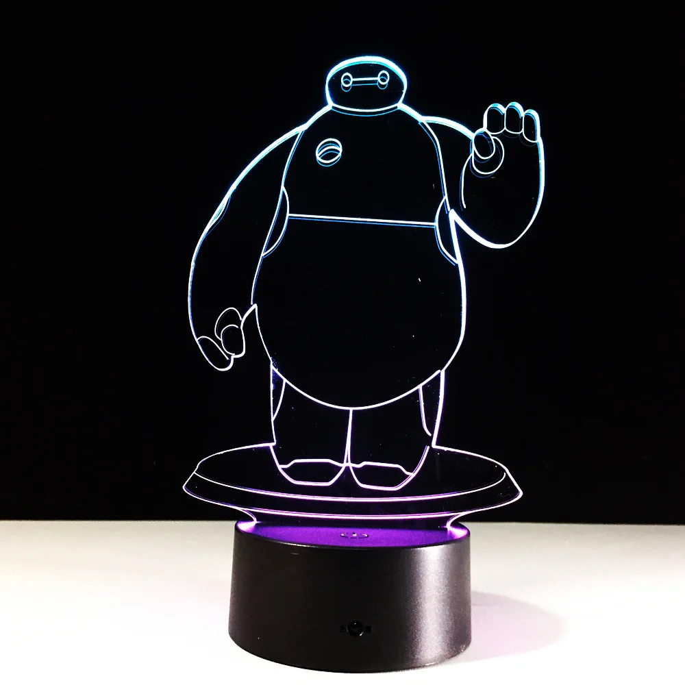 3D светодиодный голограммный ночсветильник Baymax настольная лампа с сенсорным