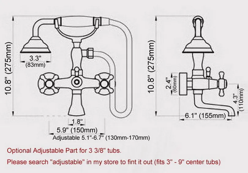 Antique Brass Wall Mount Telephone Euro Bath Tub Faucet Mixer Tap w/ Handheld Spray Shower Ntf150 2