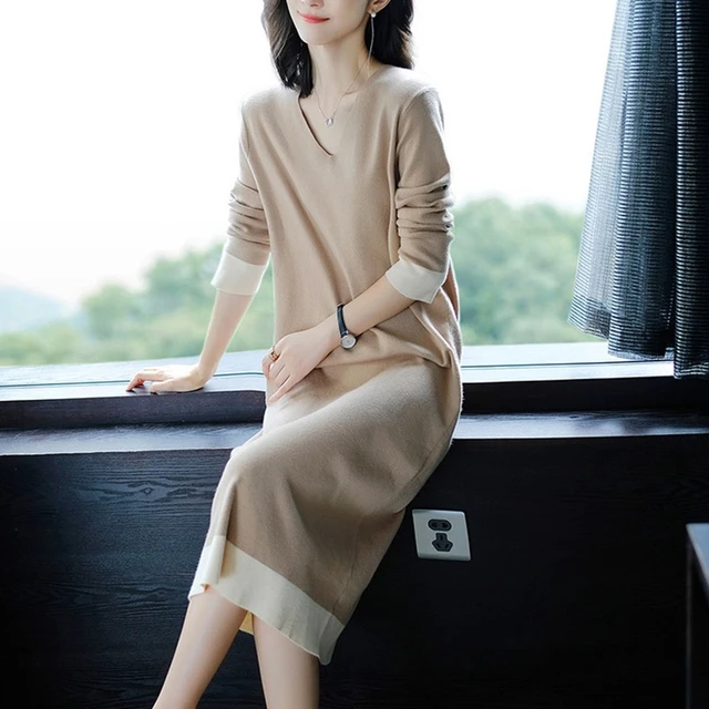 Robe longue tricotée chaude à col roulé pour femme, vêtement d'hiver de  style coréen, DD1611, 2018 - AliExpress