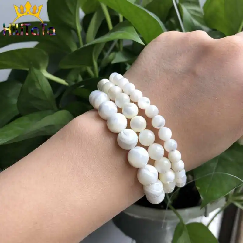 진주 Mop 구슬의 둥근 백색 어머니 보석을위한 자연적인 느슨한 구슬 DIY 팔찌 목걸이 15 선택 크기 6/8/10mm