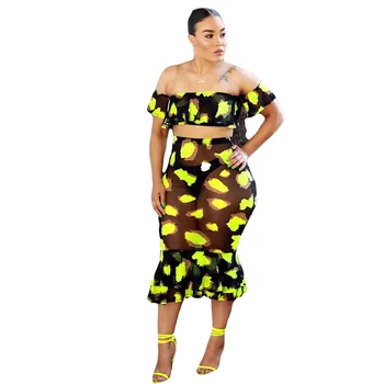 

Spring Summer Women Two Piece Set Top and Pants Plus Size Outfits Tracksuit Sweatsuit Outfit Print Mesh Sexy Fashion Sets