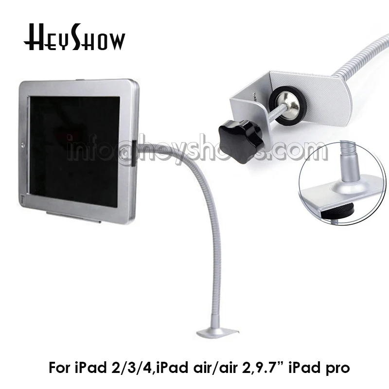 Flexible house ipad security lock tablet table mount flat pc display enclosure computer lock case with clamp for Ipad 2/3/4/air photo