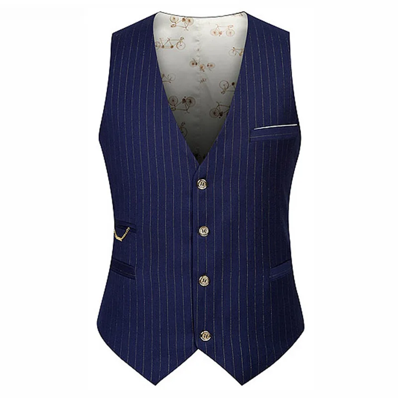 

Mens Cotton Vertical Stripe Suit Vest Men Sleeveless Dress Business Jacket Slim Vests Men Waistcoat Casual Coat Gilet