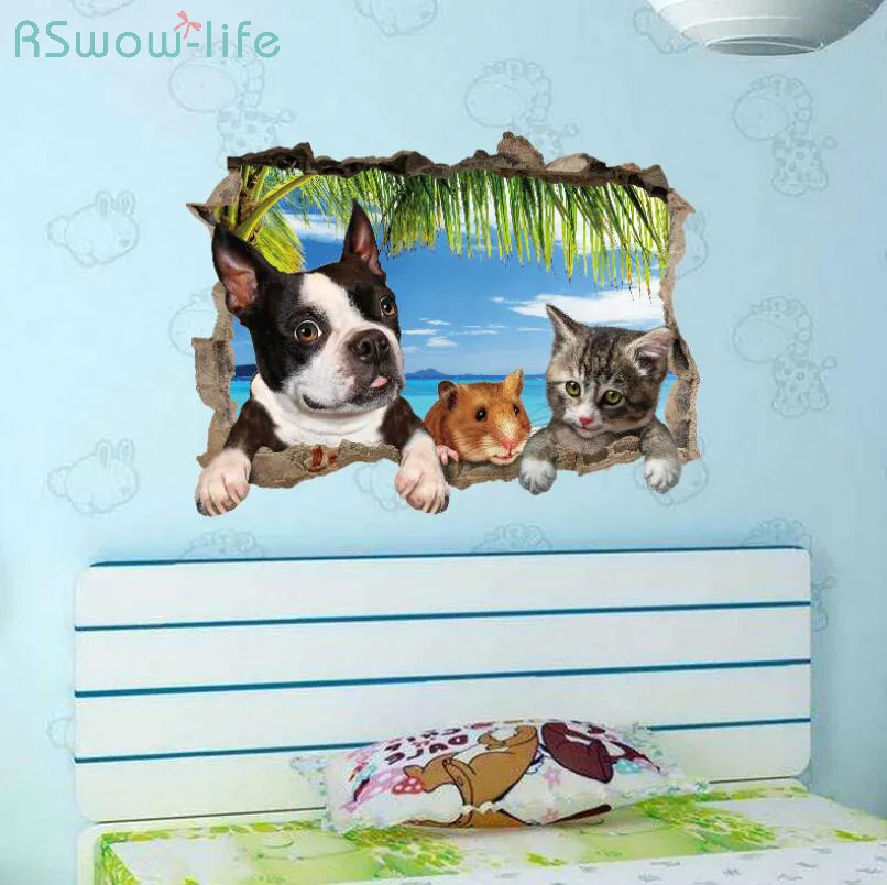 

Home Decoration Stickers Creative 3D Stereo Cat Dog Hamster Cute Simulation Bedroom Living Room Wall Sticker For Home Decor
