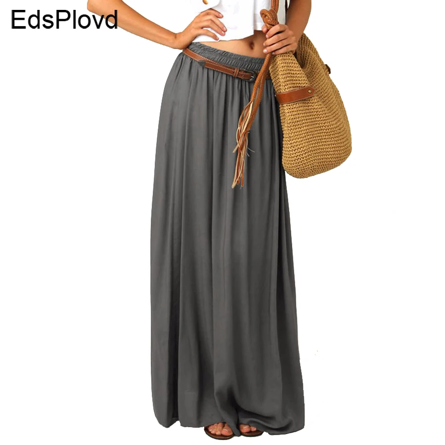 

EdspLovd Pleated Vintage Maxi Skirt Pearl Chiffon Women Elegant Long Skirt Double Layers Long Lining 2018 Summer Gray Skirt AS19