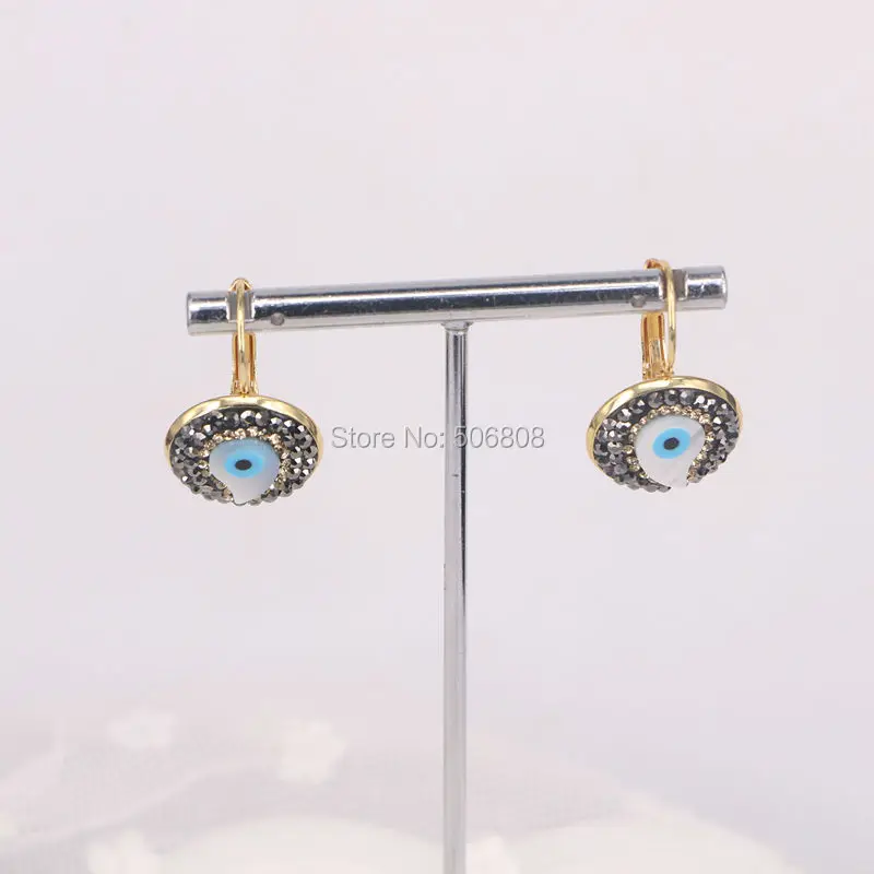 

ZYZ-E6402 10pairs Gold color Eye Shell Earrings, Crystal Rhinestone Paved white Blue Eye Dangle Earrings
