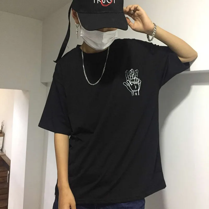 VERSMA корейская мода Harajuku BF Fingers футболки мужские летние уличная одежда в стиле хип-хоп, Панк свободные футболки с коротким рукавом для мужчин