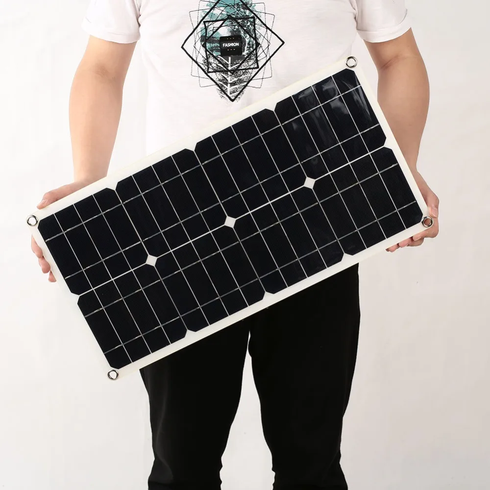 

25W 5V/18V Monocrystalline Silicon Solar Panel High Conversion IP65 Waterproof + 10A LED Solar Controller for Boat Car Outdoor