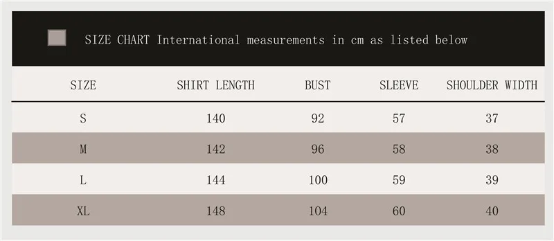 Muslim Arab Women Size Chart