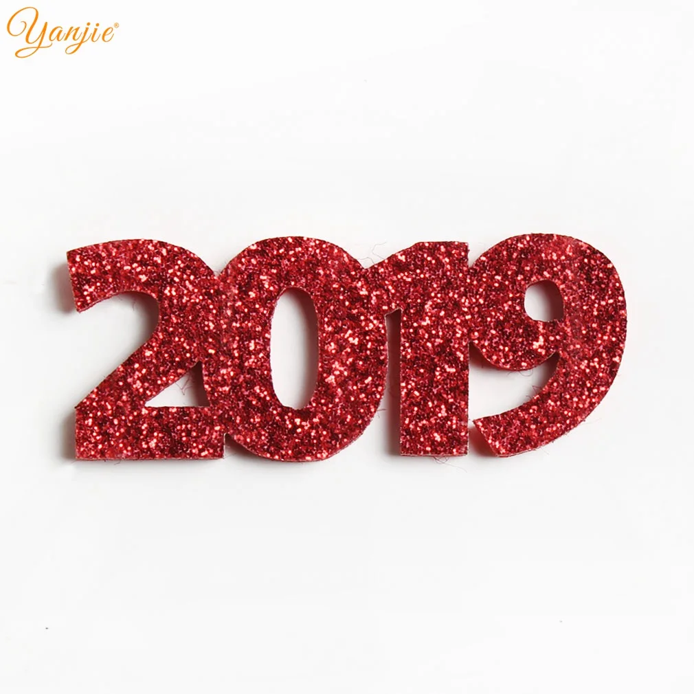 16 шт./лот 2 дюйма 2020 блестящие кожаные фетровые подушечки с надписью Happy new year