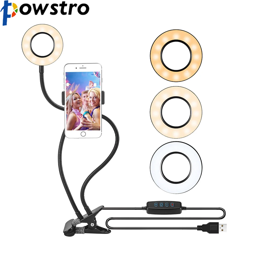 

Powstro Lazy Phone Holder Desk Arm Stand Bracket Selfie Light 3 Mode 10 Level Universal for all Mobile Phone