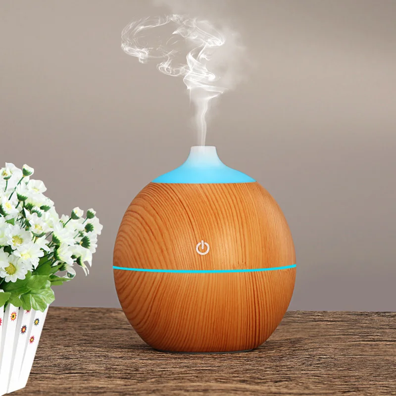 

USB aroma essential oil diffuser 130ml cool mist maker ultrasonic Wood Grain Air Humidifier LED night lightsfor home