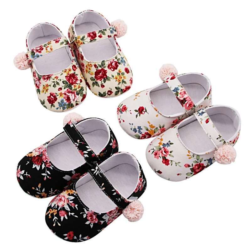 Пинетки для девочек; дышащая нескользящая обувь с цветочным принтом; Повседневная прогулочная обувь для малышей; мягкая подошва; обувь для малышей