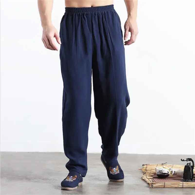 Men Autumn Linen Casual Pants Solid Wide Leg Plus Size Summer Linen Trousers M-5XL 6XL Black Khaki Blue Red