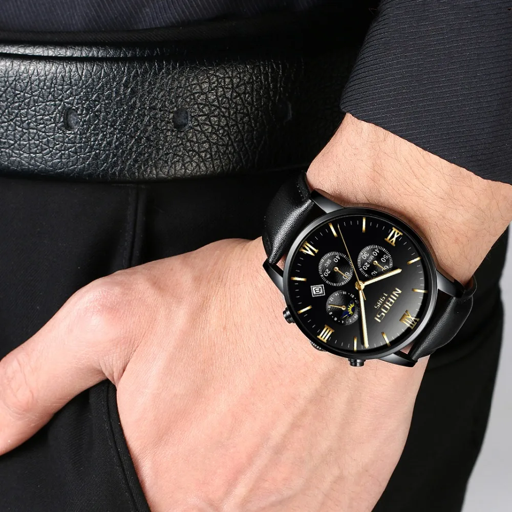 Montre Homme Marque De Luxe NIBOSI 2018 Men Watch Brand Luxury Leather Watch Men Waterproof With Moon Phase Blue Man Clock Saat  (17)