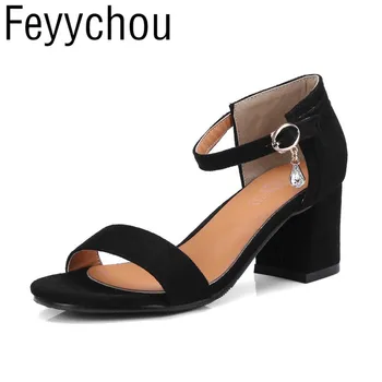 

Women Sandals High Heel Shoes 2018 Summer Spring Crystal Buckle Peep Toe New Sexy Fashion Casual Wedding Office Dress Black Pink