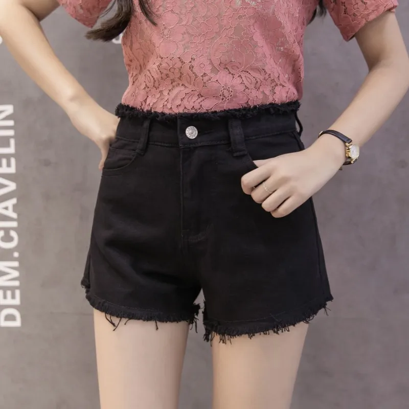 

Streetwear Casual Slim Burr Short Jeans Female black white Color Denim Shorts Women 2019 Summer Ladies High Waist Jeans
