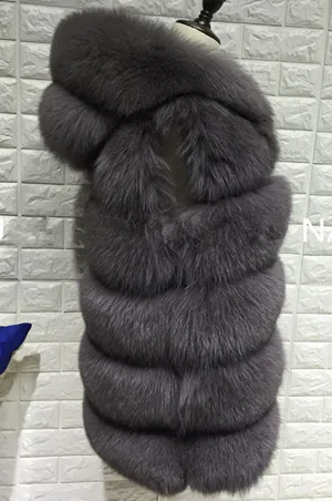 REROYFU женский жилет из натурального меха для женщин, натуральный Лисий мех, жилет с капюшоном из натуральной кожи, шуба, куртка размера плюс 5XL - Цвет: Серый