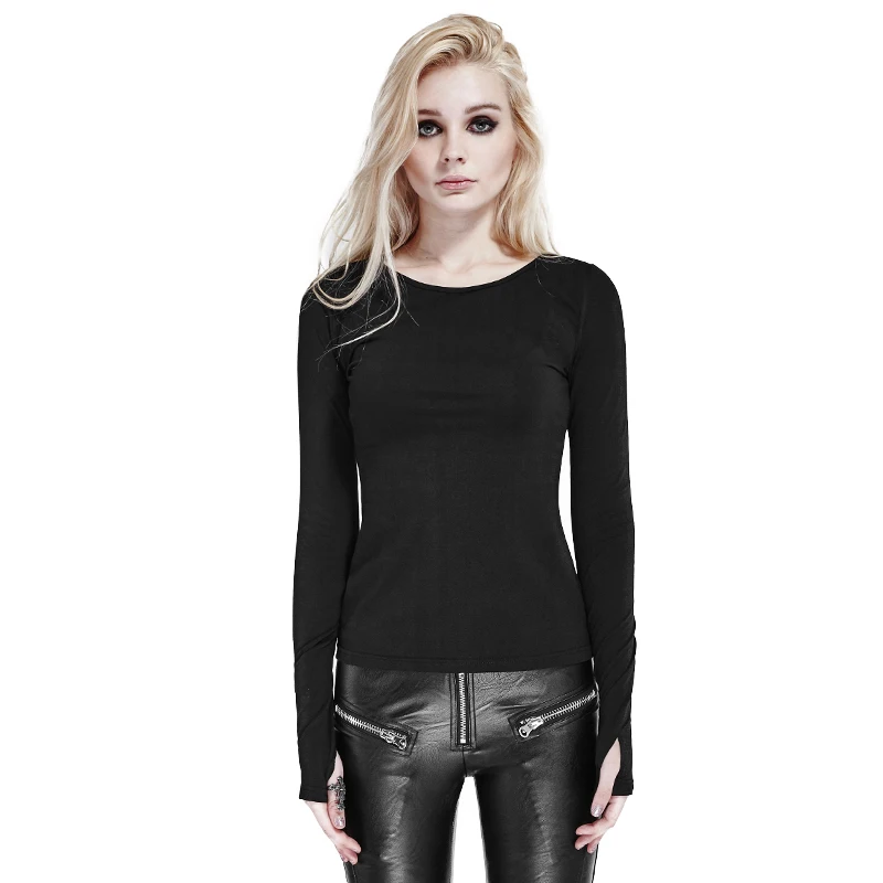 

Thorn Series Punk Minimal Lacing Back Skinny Top Black Simple Back Line Arrangement Of Rivets The Rules Of The Shirt