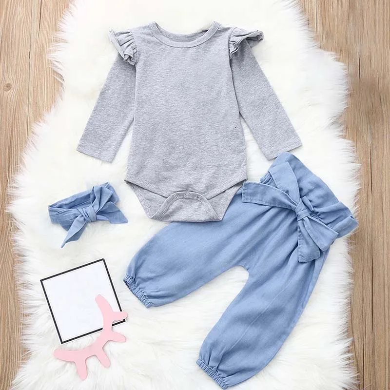 

3PCS Baby Clothing For Baby Girls Sport Suit 2019 Spring Toddler Girls T Shirt Top Wide Leg Pants Headband Sets Outfit Costume