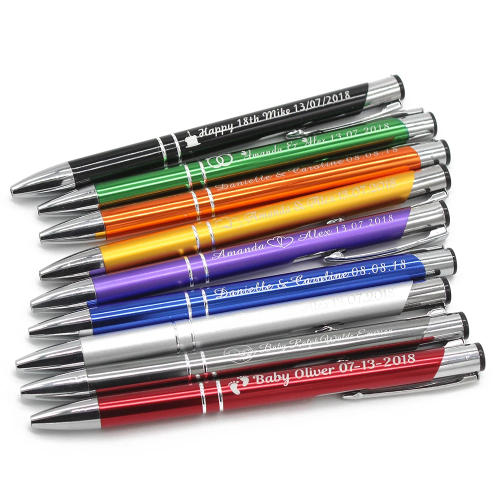 

50pcs Engraved Bulk Metal Ballpoint Pens Personalized Wedding Favors Baby Shower Party Customalized Business Logo Favors Gift