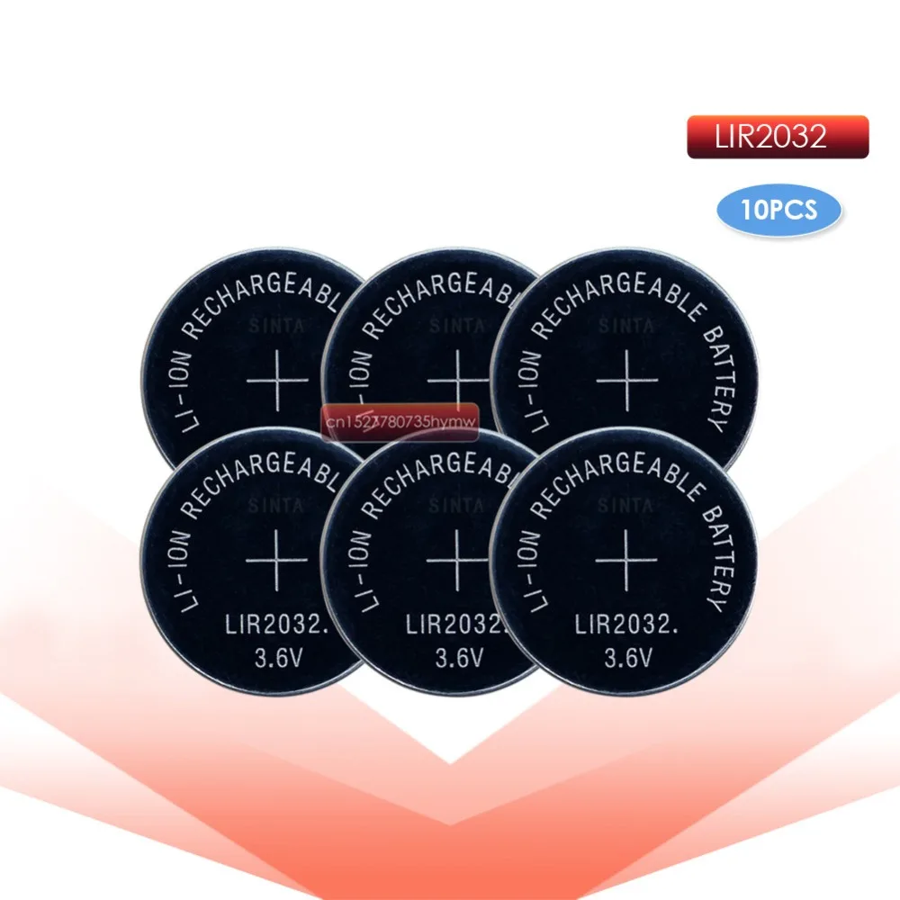 

10pc 3.6V LIR2032 lir 2032 lithium ion rechargeable battery 40mah Li-ion button coin cell replace for CR2032 CR 2032