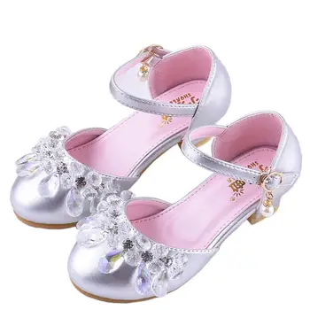 

Baby Girls Diamond Beads Shoes Enfants Wedding Princess Kids High Heels Dress Party Shoes Girl Shoes Silvers