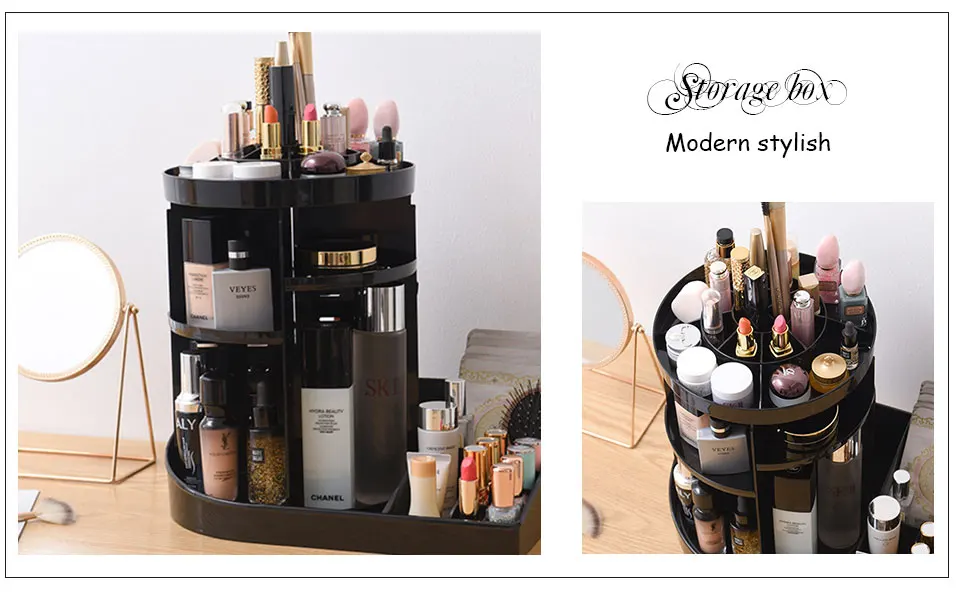 Cosmetic Organizer 360 Rotating Makeup Organizer Plastic Storage Box Acrylic Transparent Brush Holder Lipstick Nail Polish Case  (2)