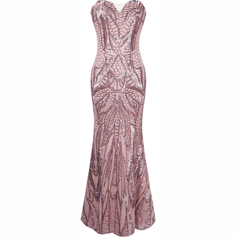 

Women Elegant Strapless Trumpet Mermaid Dress Sexy Sequined Bandage Summer Dress Evening Ceremony Wedding Party Dress Vestidos