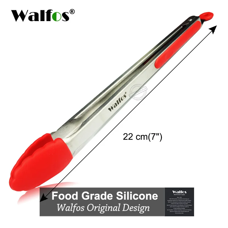WALFOS силиконовые щипцы для еды, кухонные щипцы, посуда для приготовления пищи, зажимы-щипцы, аксессуары для салата, сервировки барбекю, инструменты - Цвет: red 22cm(7 inch)