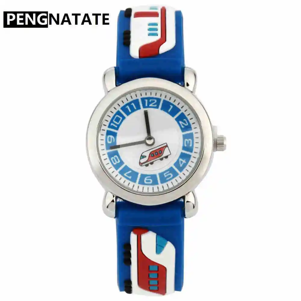 

PENGNATATE Kids Cartoon Train Watch for Boys Fashion Children Quartz Watches 3D Strap Silicone Watches Students Gifts Hot Sale
