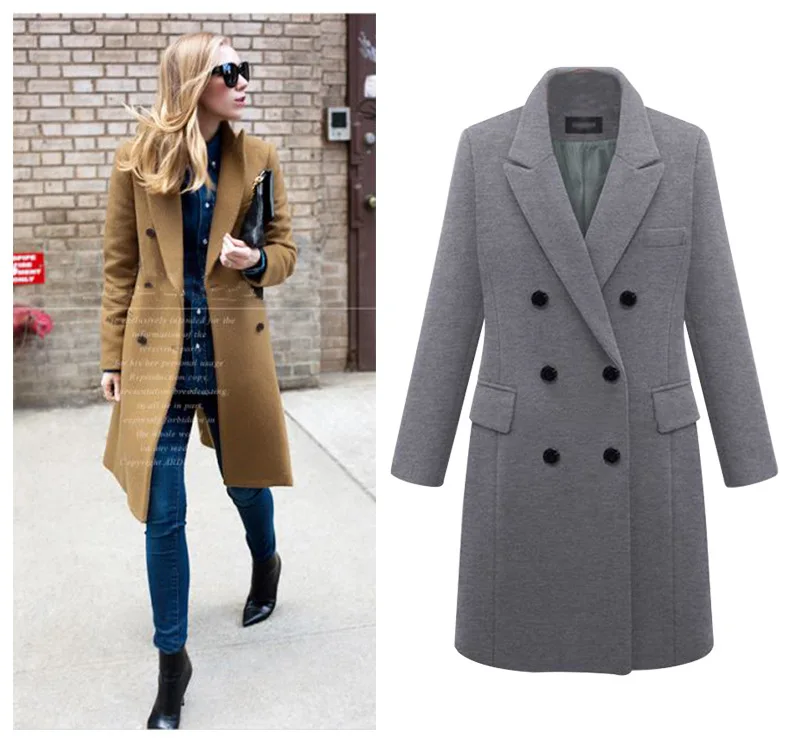 WAQIA осень зима Модные женские Пальто повседневные куртки с длинным рукавом блейзер верхняя одежда женское элегантное шерстяное двубортное пальто