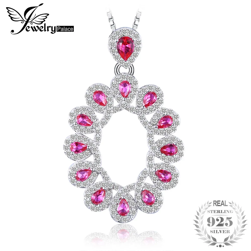 

JewelryPalace Luxury 2.9ct Created Ruby Cluster Pendant Necklace 925 Sterling Silver Necklace For Women Gift the chain is 18inch