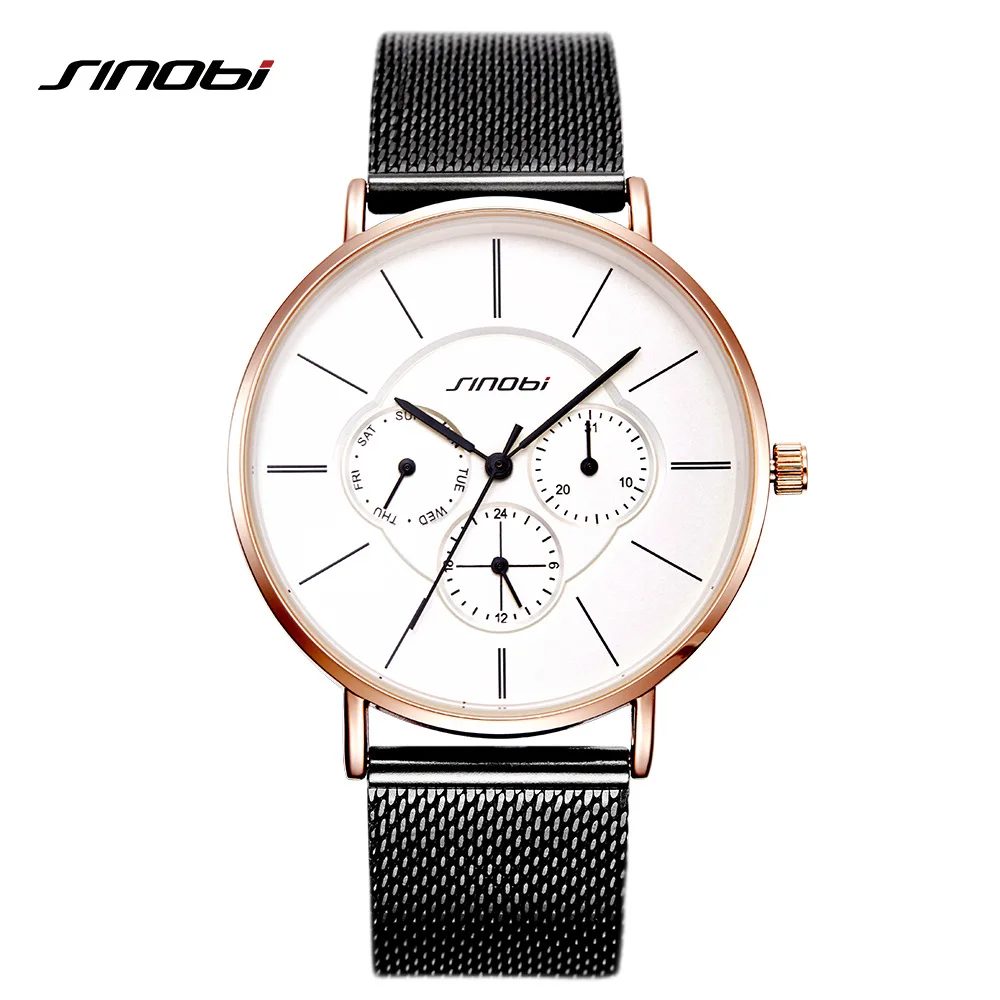 

SINOBI Fashion Simple Ultra Thin Women Watches Stainless Steel Mesh Strap Ladies Dress Quartz Wrist Watch Jewelry Montre Femme